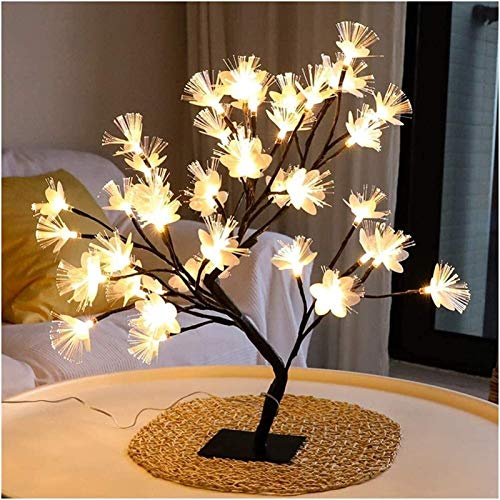 Maison Veilleuse USB Alimenté LED Cerisier 36 Lumières Branche Fibre Optique Fleur Arbre Lampe Lampe De Table Veilleuse Fête De Mariage Décoration De Noël