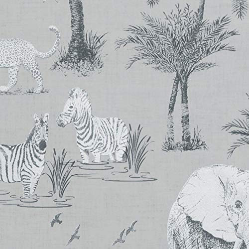 Safari Lagoon Themed Wallpaper Grey Zebra Tiger Elephant Smooth Finish