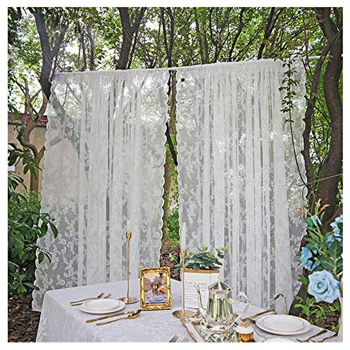 Primst White Floral Embroidered Lace Sheer Curtains with Curtain Tieback, Rod Pocket Window Voile Drapes for Living Room Bedroom Wedding Stage Decor (59W x 90L Inch, 2 Panels)
