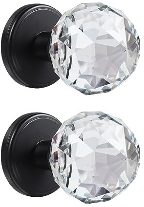 CLCTK 2 Pack Crystal Glass Dummy Door Knobs, Inactive Round Half-Dummy Door Knob Set, Single Side, Matte Black