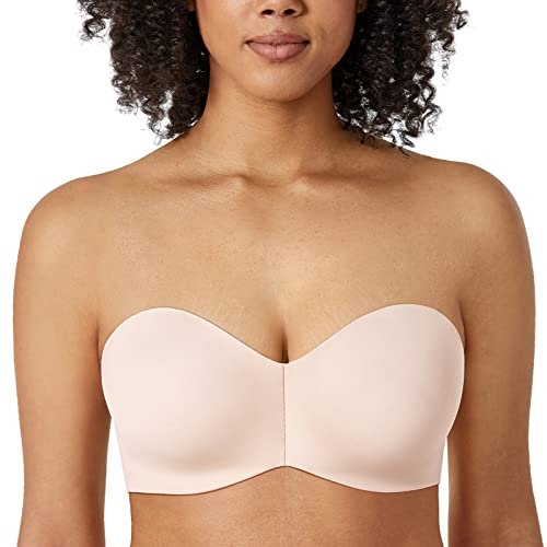 DELIMIRA Femme Soutien-Gorge Non Rembourré sans Bretelles à Armatures Bandeau Rose Blanc 100F