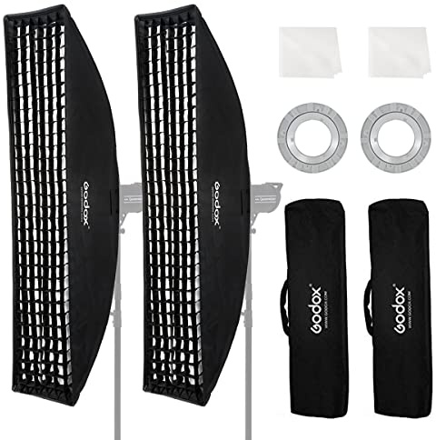 Godox 2PCS FW30x120cm/12 x47 Bowens Mount Strip Honeycomb Grid Softbox,Detachable Strip Soft Box with Bowens Mount Speedring,Curved Grid Softbox for Studio Strobe Flash Portrait Product Photography