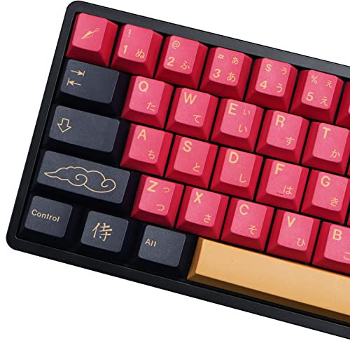 MOLGRIA Rote Samurai Tastenkappen, 129 Set PBT Tastenkappen für Gaming-Tastatur, Cherry Profile Dye Sublimation Custom Keycaps mit Puller für Gateron Kailh Cherry MX Switch 68/61 60 Prozent Tastatur