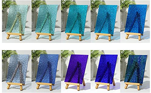 Lanyani Blaue, transparente Buntglasscheiben zum Basteln, 15,2 x 10,2 cm, farbige, strukturierte Kathedralenglas-Packung, 10 Blatt