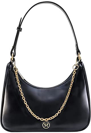 VICTORIA HYDE Petit sac à main rétro Imitation cuir véritable pour femme (Noir)