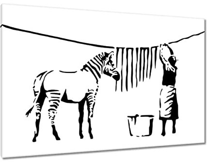Gemälde auf Leinwand gedruckt Wandbild Dekor 120 x 80 cm Wäsche Zebra Streifen Banksy No. H8705Z_PC1B