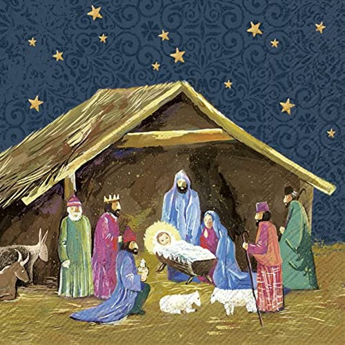 Servietten Weihnachten Weihnachts-Servietten Heilige Familie Krippe Jesu Geburt & Heilige 3 Könige traditionelle Weihnachts-Deko Tisch-Dekoration Advent Winter (20, Krippe Jesu Geburt)