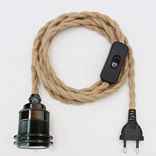 Douille de Lampe E27 Vintage avec Câble et Interrupteur,Suspendue Lustre Corde de Chanvre, DIY Suspension Luminaire Lampe Créative Lumière Pendante Industrielle, pour Maison, Chambre, Bar. (A)