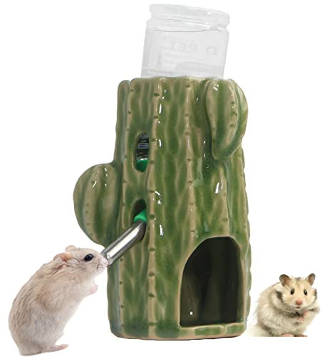 Deapeey Hamster Water Bottle for Glass Tank, 3-in-1 Adjustable Ceramic Cactus Stand, 80ML No Drip for Syrian Dwarf Mice Rat Gerbil Guinea Pig