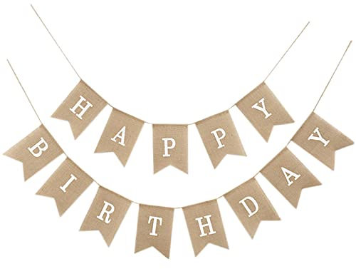 qingmeng Happy Birthday Girlande Banner, Geburtstag Vintage Leinen Deko Geburtstag Dekoration Drieck Flagge Wimpelkette für Geburtstag Geburtstagsfeier Dekoration, Babydusche