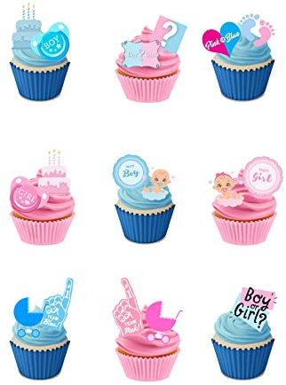 30 Stand Up Gender Reveal Boy Girl Baby Shower Themed Edible Wafer Paper Cake Toppers Decorations