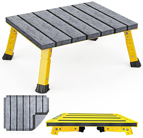Marudina Marchepied pliable à grande plateforme avec housse en tissu et surface antidérapante, hauteur réglable à 3 niveaux, marchepied pliable en aluminium léger, supporte jusqu'à 0,5 kg – Idéal pour