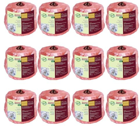 12x Himalayan Animal Horse Lick Natural Pink Salt, Natural shape salt with strong hanging Rope | Suitable for all Animals | 1-1.5 kg l Product from Pakistan l Pack of 12 (12 in one Box)