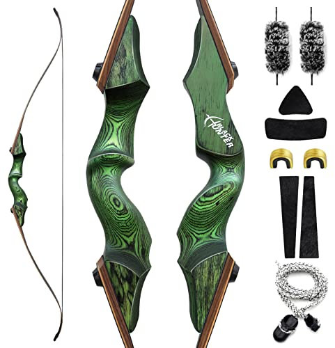 OUBOTER Black Hunter Takedown Recurve Bogen 60 Zoll Jagdbogen Erwachsene Sportbogen 20-60lbs Traditionell Holzbogen Für Rechtshand Die Jagd Zielschießen (35LBS)