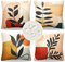 Sofakissen Kissenbezug 50x50 Boho Modern Abstrakt Geometrische Blätter Outdoor Kissen Dekokissen Kissenbezüge Wasserfest Leinen Kissenhülle für Sofa Schlafzimmer Wohnzimmer Auto Zuhause 4er Set