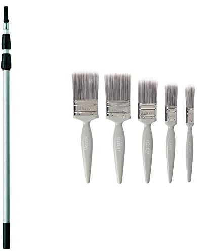 Harris Seriously Good Aluminium Extension Pole, 3m & Essentials Walls & Ceilings Paint Brush Set | Pack of 5 | 0.5, 1, 1.5, 2