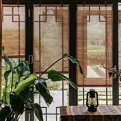 Retro Bamboo Shade Roller Blinds,Shading Lifting Bamboo Roller Blinds Partition Wall Hanging Reed Curtain for Garden Patio Gallery Decoration (100x140cm)