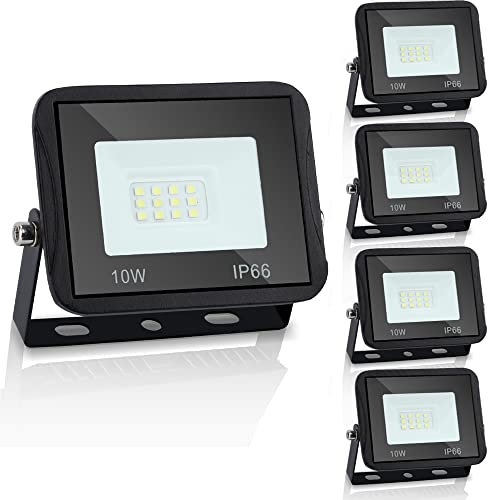 Daromigo LED Strahler Außen 5 Stück 10W, Scheinwerfer 900LM, 6000K Kaltweiß IP65 Wasserfest Außenstrahler für Hinterhof, Garage, Flur