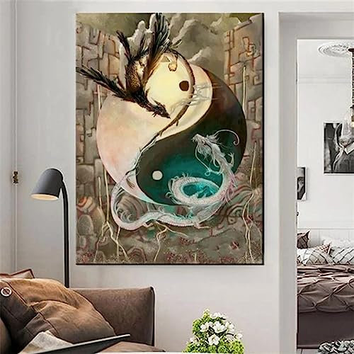 Diamond Painting Set Full Yin-Yang-Drache DIY Diamant Malerei Bilder,5D Diamant Gemälde Strass Stickerei Kreuzstich-Set,Diamant malerei Kits Malen Nach Zahlen für Home Wall Decor (Square drill)50x60cm