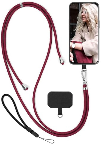 moex Unleash für Google Pixel 7a Handyband zum Umhängen ohne Hülle, Handykette Universal mit Karabiner, Handy Band abnehmbar, Kette mit Pad für Handyhülle, Rot, Silber