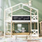 Baumhaus Kinderbett 90 x 200 mit Tafel & Leiter, Etagenbett Hochbett für 2 Kinder mit Rausfallschutz und 2X Lattenrost, Massivholz Funktionsbett Jugendbett Hausbett Stockbett Bodenbett, Natur+Weiß
