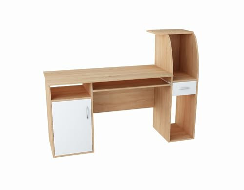 Meble Bestseller Computertisch, Computertisch mit Schublade und Schrank Reset B003 (Breite 150 cm, Höhe 112 cm, Tiefe 50 cm) in Sonoma Eiche mit weißen Fronten