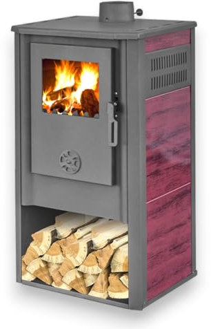 Briconess.com Stufa Riscaldamento a Legna con Rivestimento in maioliche 7,2 kw - DarkRed