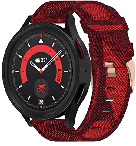 Wigento Für Samsung Galaxy Watch 6/5 / 4 40 44 mm/Watch 5 Pro 45mm / Watch 6/4 Classic 43 47 mm / 42 46 mm Gewebtes Nylon Silikon Armband Ersatz Sport Arm Band Rot