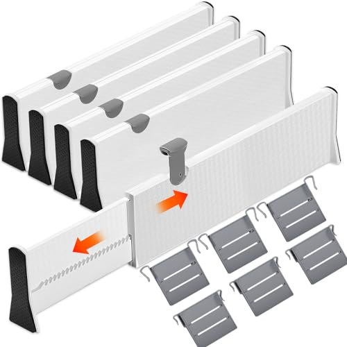GUHAOOL Schubladentrenner Verstellbar,4er-Set Schubladenteiler Organizers mit Trennstegen(37,5-54cm, 10cm Hoch), Gefedert, Kleiderschrank Schubladen Ordnungssystem für Schlafzimmer,Kommode,Küche,Büro