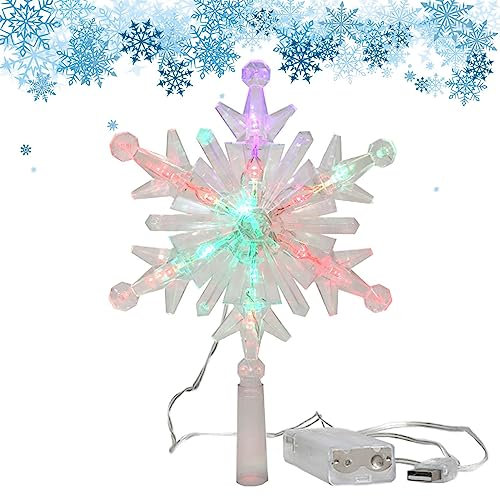 Vllold Albero di Natale Topper Fiocco di Neve - Puntale Decorativo per Albero di Natale Ricaricabile con Diverse modalità di Illuminazione - Puntale per Albero con USB per Decorazioni Natalizie