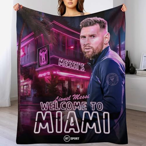 Messi Miami Flanelldecken Fußballspieler Fleece-Überwurfdecke Flauschige Decke, Weicher, Flauschiger, Warmer, Kuscheliger Plüsch Für Mädchen, Jungen, Erwachsene