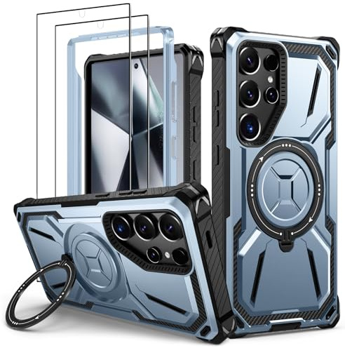 Lanhiem für Samsung Galaxy S24 Ultra Hülle, 360° Ring Ständer,Stoßfest-Blau