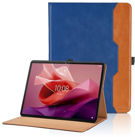 Hülle für Lenovo Tab P12 12,7 Zoll TB370FU 2023, Business PU Leder Schutzhülle, Multi-Winkel Ansehen Folio Case Dokumentschlitze und Auto Schlaf/Wach - Blau