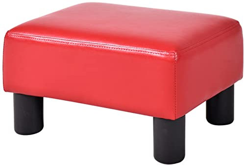 HOMASIS Kleiner Fußhocker, Hocker gepolstert mit Schwamm & Kunstleder, Stabiler Sitzhocker mit rutschfesten Füßen, Polsterhocker für Wohnzimmer, Schlafzimmer, Arbeitszimmer, 40 x 30 x 24 cm (Rot)