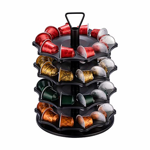 FlagShip Kapselhalter für Nespresso-Kaffeepads, Kapselspender Rotierend für OriginalLine Kapseln, Kaffee Kapselständer Zubehör Schwarz Haltbar 4 Schicht(40 Pads Kapazität)