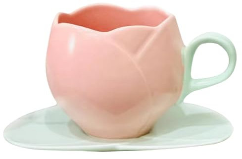 Tazza di tulipano 300 ml tazza di caffè in ceramica con piattiere carine tazze da caffè carino a forma di tulipano in ceramica per ufficio per la casa bevendo latte latte lette | tazze di caffè
