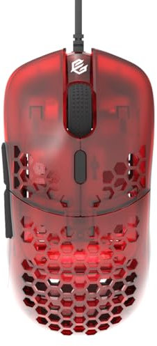 Gwolves Hati HTM Gaming-Maus, leicht, Wabenstruktur, ~ 56 g, 3389 Sensor, 16.000 DPI, geringe Latenz, störungsfrei, 6 programmierbare Tasten, On-Board-Speicher, PC/Mac und Laptop (Ruby, HTM – Medium)