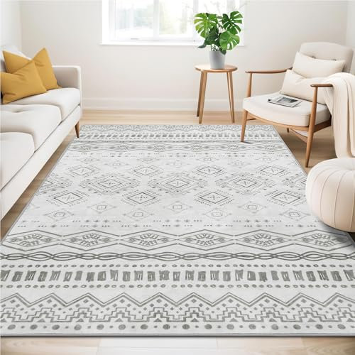 Washable Rugs for Living Room Short Pile Area Rugs Non Slip Boho Rug Non Shedding Carpet for Bedroom Dining Room Faux Wool Rug 120x170CM