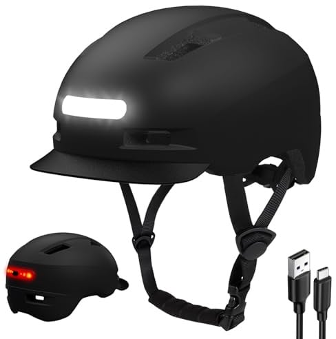 KINGLEAD Fahrradhelm mit Licht Vorne und Hinten Damen Herren，USB-aufladbar | 8 Belüftungen,5 Lichtmodi,Abnehmbarer Schirm,M/L/XL Größen,54-63 cm Kopfumfang, Für Pendeln,scooter &rennrad