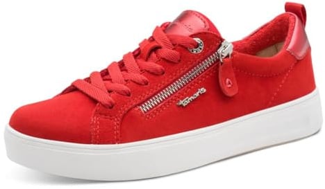 Tamaris Damen Wide Fit Damen Sneaker flach mit Reißverschluss Freizeit, rot (red Suede), 39 EU