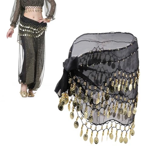 Bauchtanz Hüfttuch Damen, Bauchtanz Hüfttuch, Bauchtanz Hüfttuch Gürtel, Rock Goldmünzen Bauchtanz Tuch, Damen Bauchtanz Gürtel, 72 Münzen, Tanz Rock für Zumba, Yoga, Performance Kostüm, Schwarz