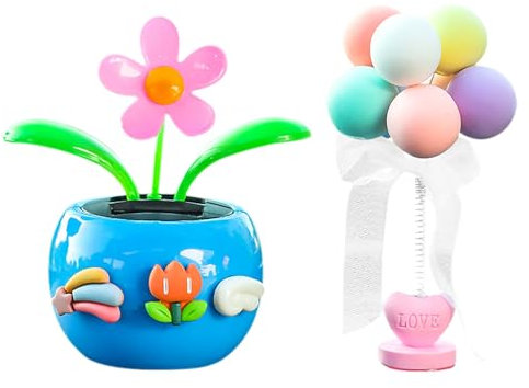 Geoyien Auto wackelfigur, wackelblume solar, wackelblume, Shaking Kopf Auto Ornaments Solar Powered Auto Spielzeug für Auto Büro Schreibtisch Dekoration (Blau)