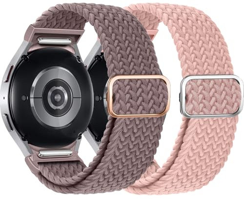 Braided Galaxy Watch 7/6/5/4/FE Strap 40mm 44mm,One Click No Gap for Samsung Galaxy Watch 4/6 Classic Straps 47mm 43mm 46mm 42mm/5 pro 45mm Women/men,Stretchy Elastic Fabric Nylon Sport Loop ArmBand