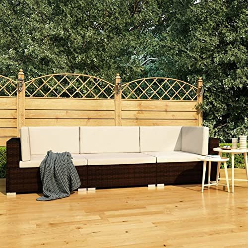 Buzaza 3-TLG. Garten-Sofagarnitur mit Auflagen Garden Sofas TerrassenmöBel Lounge GartenmöBel Set Lounge Garnitur Set Sofa Balkon Poly Rattan Braun