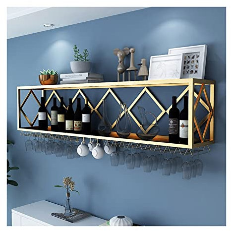 XLDZ Étagère murale flottante pour bar - Porte-verres à vin inversé - Multifonction - En fer - Simple à suspendre - Rangement des verres à vin (doré, 120 x 25 x 40 cm)