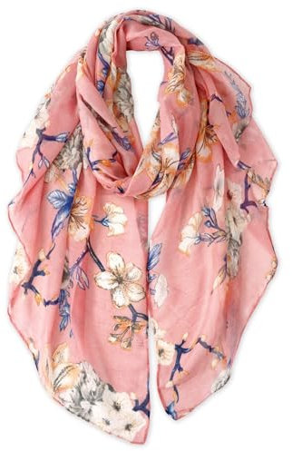 DAMILY Leichter Schals & Tücher für Damen Kuschelig Halstuch mit Blumenmuster Modischer Strandtuch Geschenke für Frauen (Schwarz/Pink)