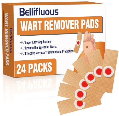 Bellifluous Warzenentferner, 24 Stück Hühneraugenpflaster für Kinder Erwachsene, Warzen entfernen für Hände, Füße, Gesicht, Finger, wirksame warzenpflaster, Pads, schmerzfreie Hühneraugen entferner
