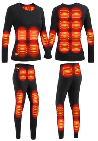 CJJZFO Beheizbare Unterwäsche Damen Winter Wärmende: 28 Zonen Beheizte Thermounterwäsche Set USB Elektrisch Beheizte Kleidung Top Hose 3 Gang Temperaturregelung (Schwarz, M)