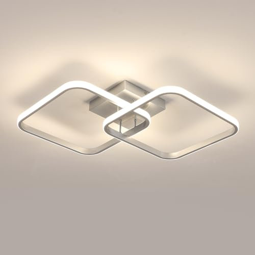 Toolight LED Deckenleuchte 42W 4725LM, Moderne Deckenlampe Quadratische 59cm 4500K Neutralweiß, Deckenlampe Wohnzimmer Acryl für Schlafzimmer Wohnzimmer Küche Badezimmer Korridor, Silber