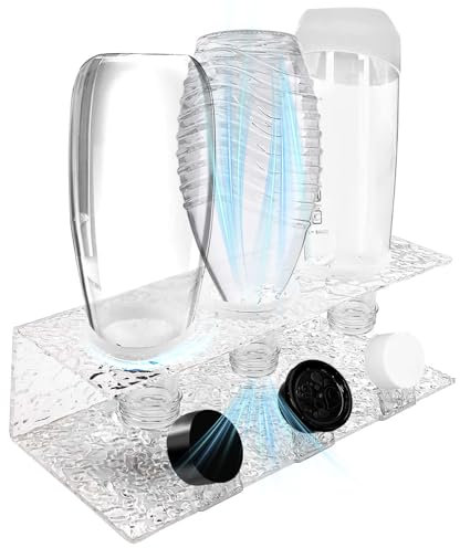 Daily Treasures Acrylic Flaschenhalter für 3 Flaschen,Abtropfständer Abtropfgestell mit Schutzringe,Einzigartiges Wasser-Ripple-Acryl Mit Wasserabdeckgestell,flaschenhalter küche (durchsichtig)